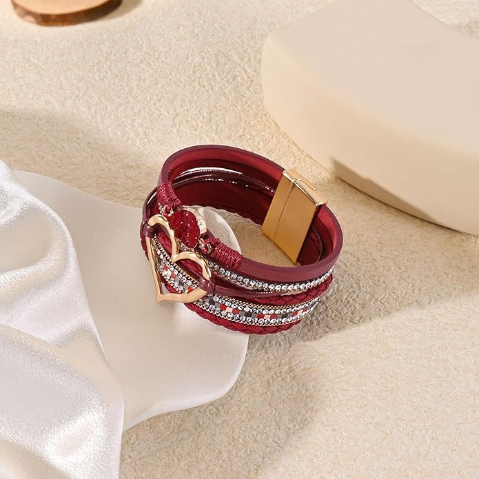 VIBILIA Boho Leather Wrap Bracelets for Women Multi-Layer Bracelets with Strong Clasp Jewelry for Women