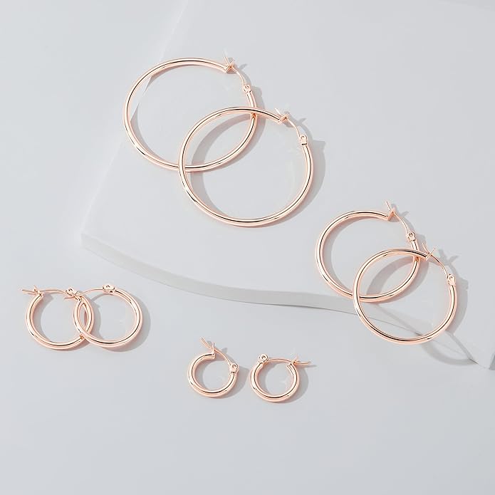 Gold Hoop Earrings Set for Women,14k Gold Plated Gold Hoops with Sterling Silver Post Hypoallergenic Thin Hoop Gold Earrings for Girls Trendy Jewelry Gifts