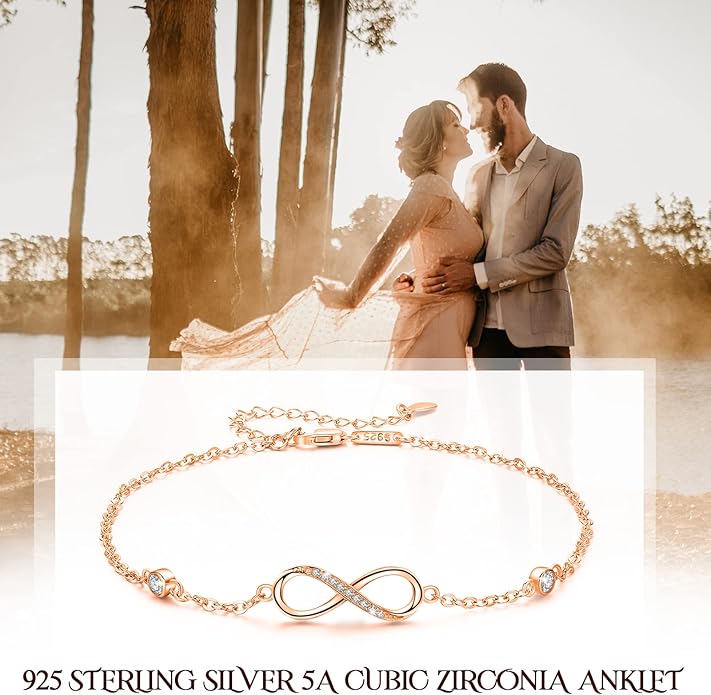 MEDWISE Womens Infinity Anklet Bracelet 925 Sterling Silver Endless Love Symbol Ankle Bracelet Adjustable Plus Size Large Bracelet Gifts for her Mother’s Day Gifts