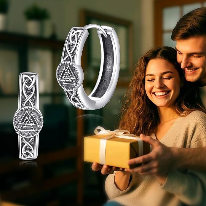 Hoop Earrings for Men Women 925 Sterling Silver Ankh/Wolf/Celtic/Opal Earrings Jewelry Gifts