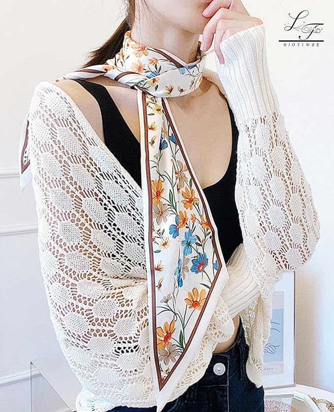Hioyiwse Head Scarf Hair Neck Scarves For Women Purse Bag Scarfs For Handbags Silky Long Thin Satin Headscarf Fashion