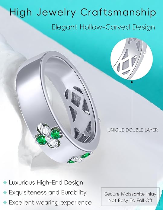 Premium Emerald&Moissanite Clover Rings for Lucky Women|Moissanite D Color VVS1 Clarity 3EX Cut|925 Sterling Silver 14K Gold Plated Non Tarnish