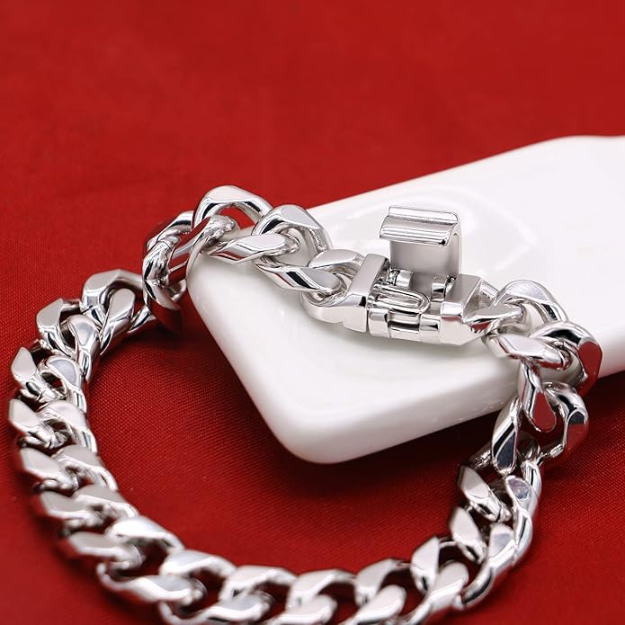H&Beautimer Fashion 925 Sterling Silver Classic Cuban Chain Bracelet 10mm-7 "8" 9 "10" Curb Cuban Bracelet Solid Thick Large Link Bracelet For Men Jewelry Gift