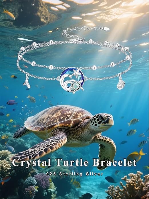Sea Turtle/Dolphin/Starfish/Seashell/Compass Bracelet for Women 925 Sterling Silver Ocean Wave Anklet Summer Hawaiian Jewelry Gift for Her