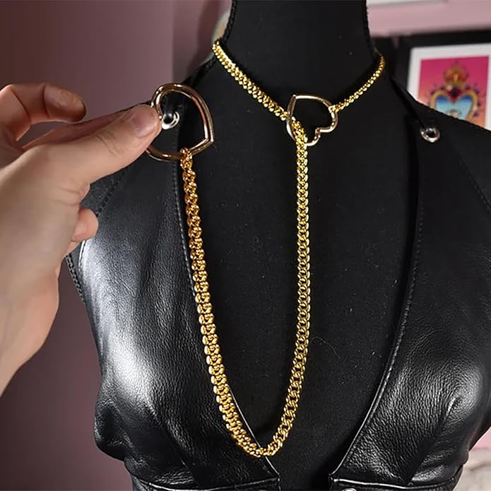 Heart Slip Chain Necklaces for Women,Stainless Steel O-Ring Adjustable Lariat Y-Necklace,Punk Gothic Cuban Collar Choker Necklace for women