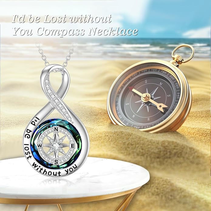 TOUPOP Compass Necklace for Women Sterling Silver I'd be Lost without You Necklaces Wedding Anniversary Jewelry Birthday Valentines Day Gifts for Her Wife Girlfriend