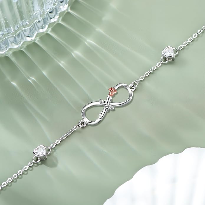 Dorunmo Infinity Bracelet Mom Bracelet 925 Sterling Silver 14K Gold Plated Infinity Heart Anklet for Women Christmas Jewelry Gifts for Wife Mom Daughter