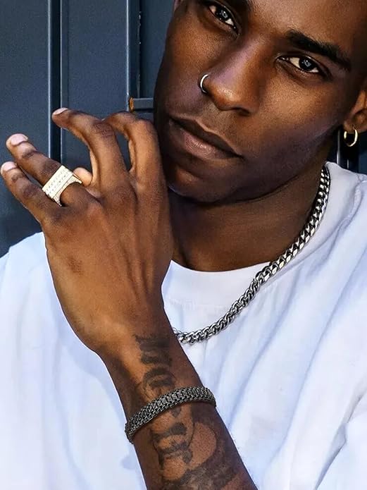 U7 Link Bracelets for Men, Cuban Link/Rope/Watch Band Solid Bracelet, Silver Black Gold Color Wrist Bracelet 3/6/9/12/15mm Width, 6.5/7.5/8.3 Inch Length, Hand Chain Jewelry for Mens Women