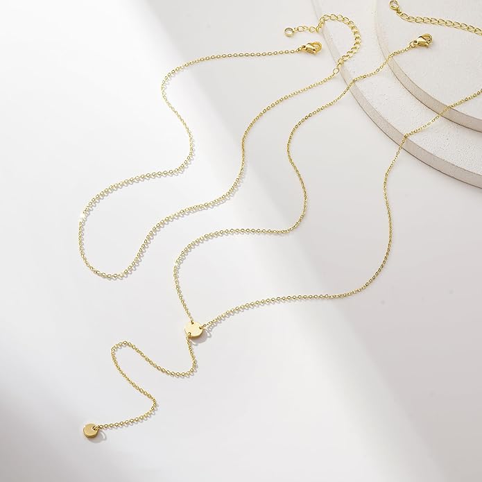 Yoosteel Long Lariat Necklace for Women - Dainty Y-Shaped Necklaces 14K-Gold-Plated Drop Chain Simple Jewelry Trendy Gifts for Women