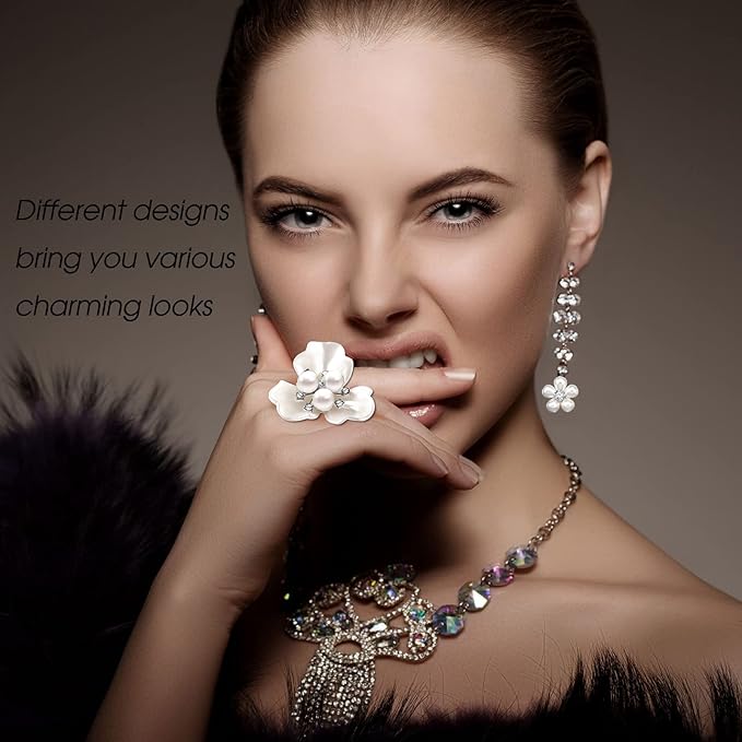 Hicarer 44 Pieces Pearl Rhinestone Buttons Rhinestone Faux Pearl Embellishments Brooch Alloy Floral Pendants for Jewelry Making Party Wedding Bridal Bouquet DIY Home Decoration(Silver)