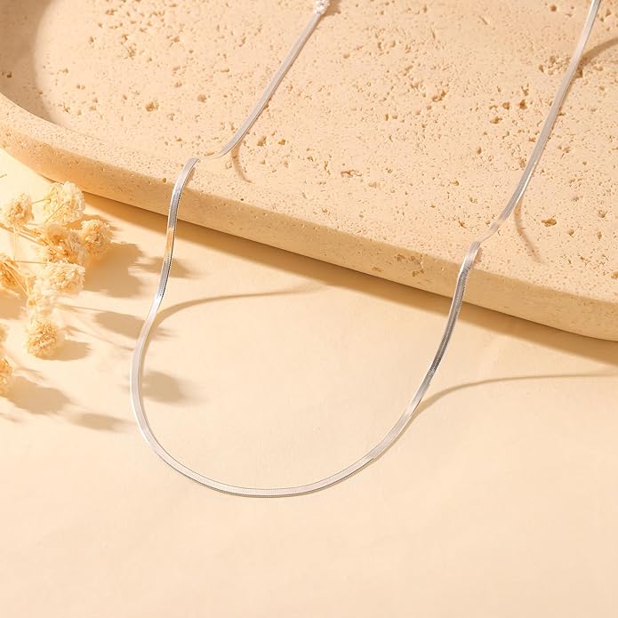 Freekiss Herringbone Necklace for Women,Dainty Gold Necklace,14k Gold Plated Snake,Gold Chain Choker Necklaces,Simple Gold Layered Necklaces,Gold Jewelry Gift for Women