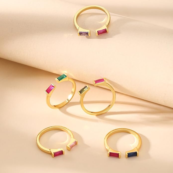 JSJOY Birthstone Rings for Women Dainty Emerald Blue Ring Birthday Gifts for Mom Her Gemstones CZ Ring for Teens Gold Rings That Don't Tarnish Adjustable Ring Jewelry Gifts