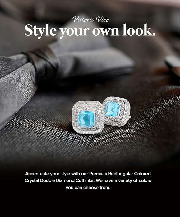 Vittorio Vico Square Colored Crystal Double Diamond Set Cufflinks