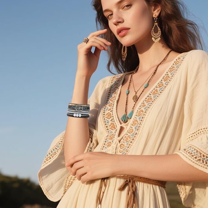 VIBILIA Boho Leather Wrap Bracelets for Women Multi-Layer Bracelets with Strong Clasp Jewelry for Women