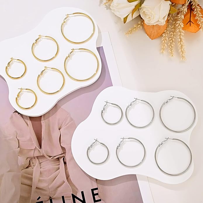 6 Pairs Gold Silver Hoop Earrings for Women, 14K Gold Plated Stainless steel Hoop Earring for Women, Lightweight Hypoallergenic Dainty Hoop Earrings Set