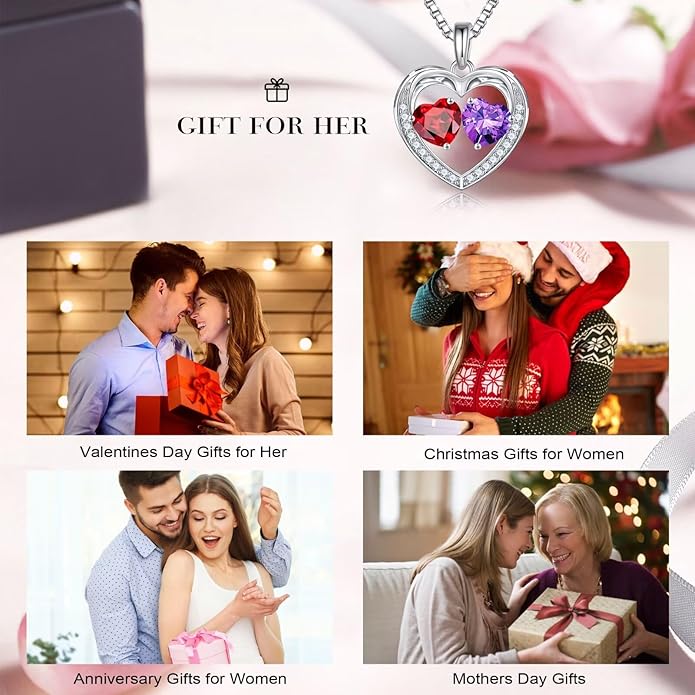 Iefil Christmas Gifts for Women Wife - 925 Sterling Silver Heart Birthstone Necklace, Anniversary Birthday Gifts for Women Wife Girlfriend Mom, Birthstone Jewelry Gift for Her