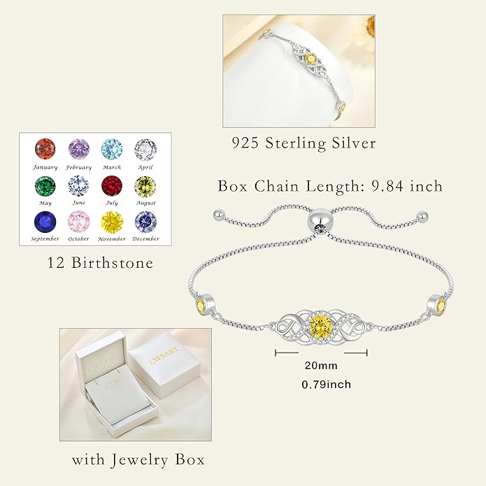Infinity Celtic Knot Bracelet 925 Sterling Silver Birthstone Bracelet Irish Jewelry for Women