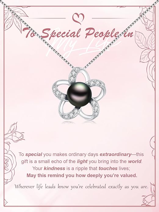 KANNSOAR Tahitian Black Pearl Pendant Necklace AAAA 18K White Gold Plated 925 Sterling Silver Black Pearl Jewelry Gift for Women Mother Wife Her for Anniversary Christmas Birthday