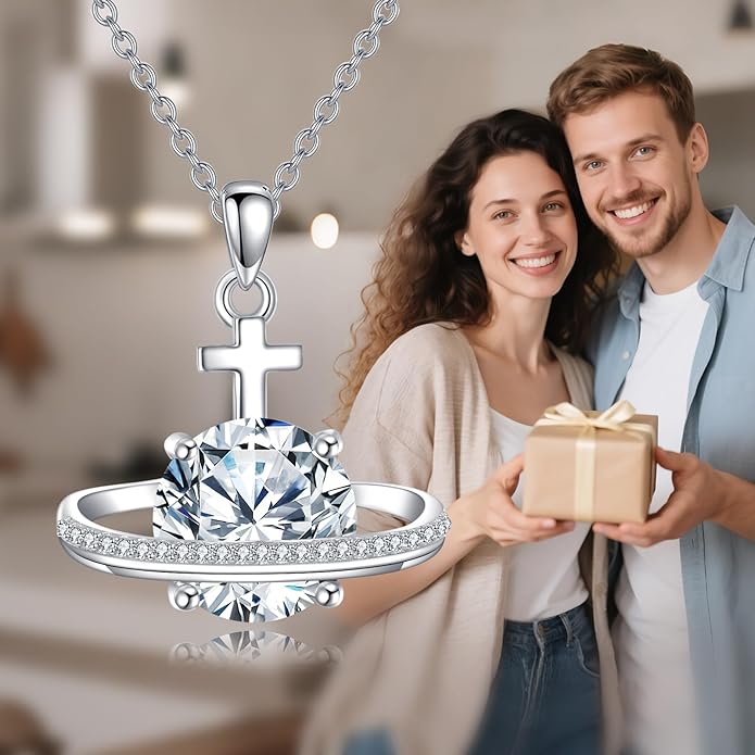 Moissanite Necklace for Women 925 Sterling Silver Eternal Pendant 1ct Lab Diamond Necklace Jewelry Gifts for Wife Girlfriend Mom
