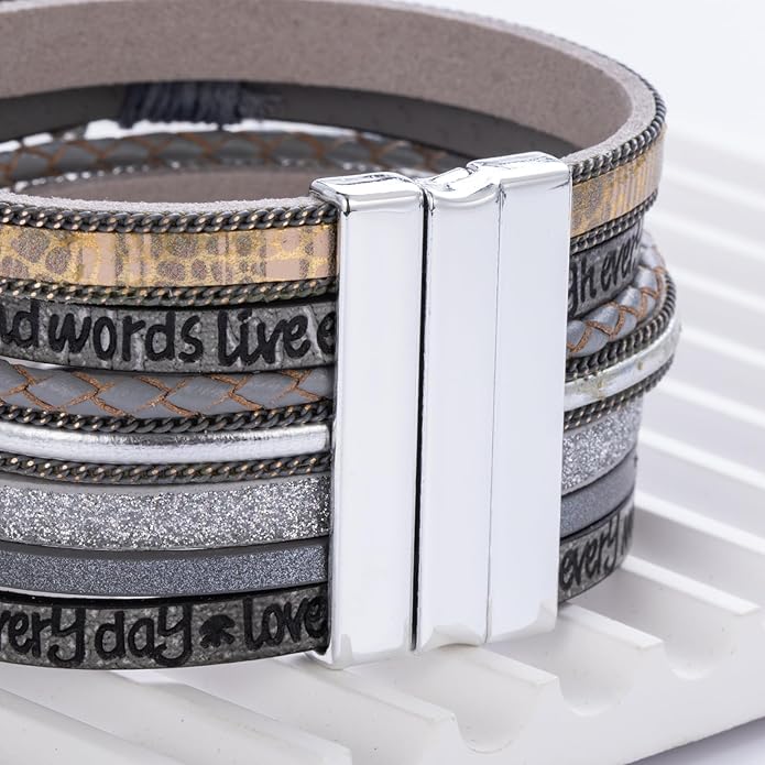 FANCY SHINY Tree of Life Leather Wrap Bracelet Inspirational Cuff Bangles Boho Pearl Bracelets with Magnetic Clasp Unique Jewelry Gifts for Women