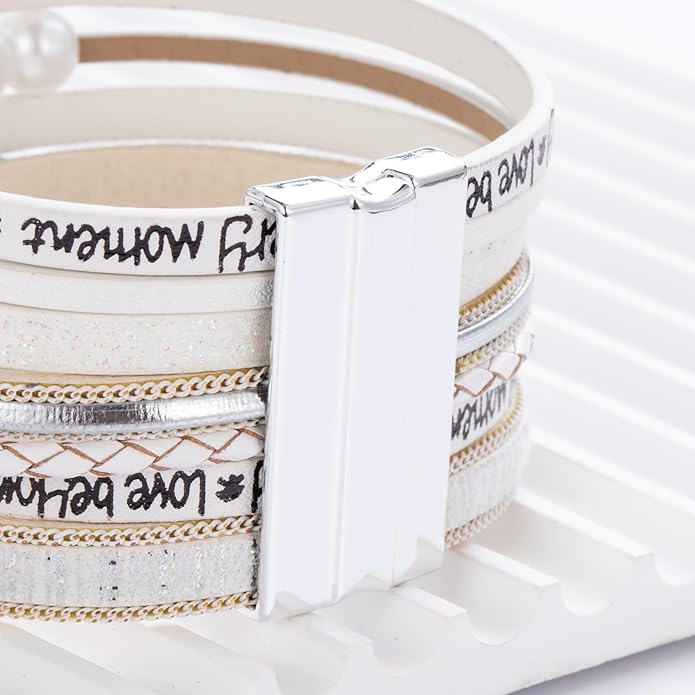 FANCY SHINY Tree of Life Leather Wrap Bracelet Inspirational Cuff Bangles Boho Pearl Bracelets with Magnetic Clasp Unique Jewelry Gifts for Women