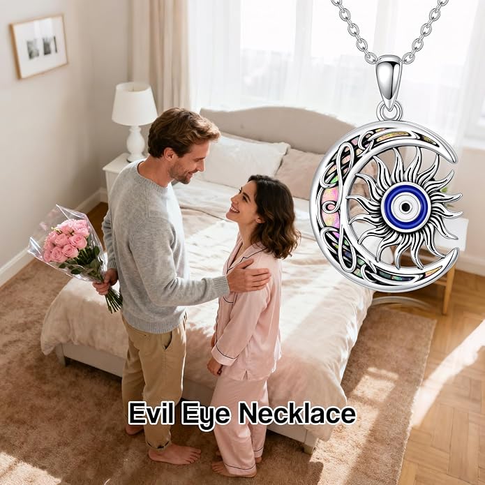 Evil Eye Necklace 925 Sterling Silver Nazar Eye Pendant Necklace Protection Amulet Jewelry Gifts for Women Men