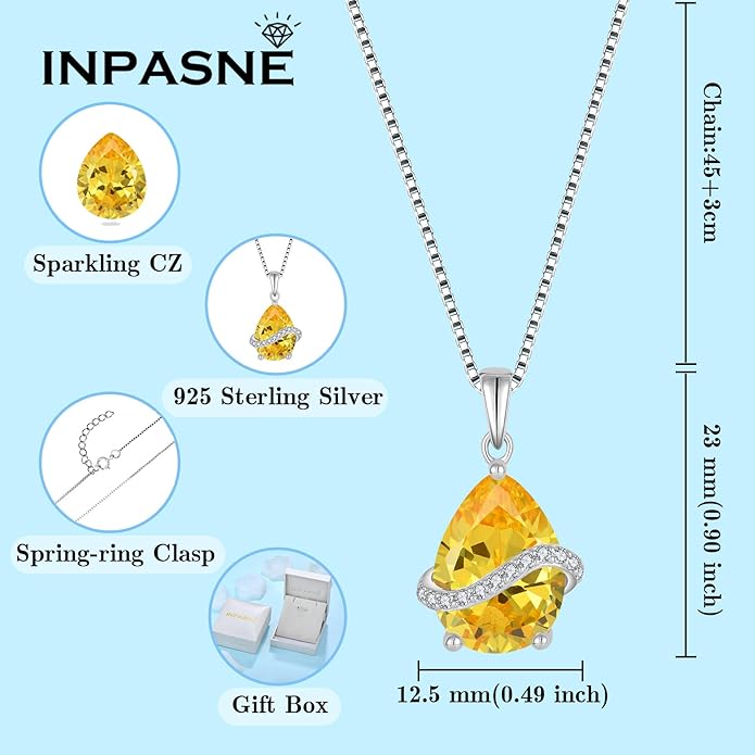 Teardrop Necklace for Women 925 Sterling Silver Birthstone Necklace Pendant Jewelry Gifts for Her