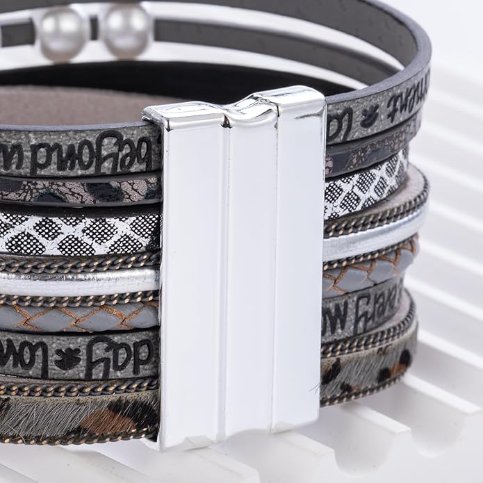FANCY SHINY Tree of Life Leather Wrap Bracelet Inspirational Cuff Bangles Boho Pearl Bracelets with Magnetic Clasp Unique Jewelry Gifts for Women