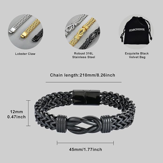 STARCHENIE Infinity Knot Bracelet for Men 316L Stainless Steel Double Layered Braided Franco Chain Bracelet