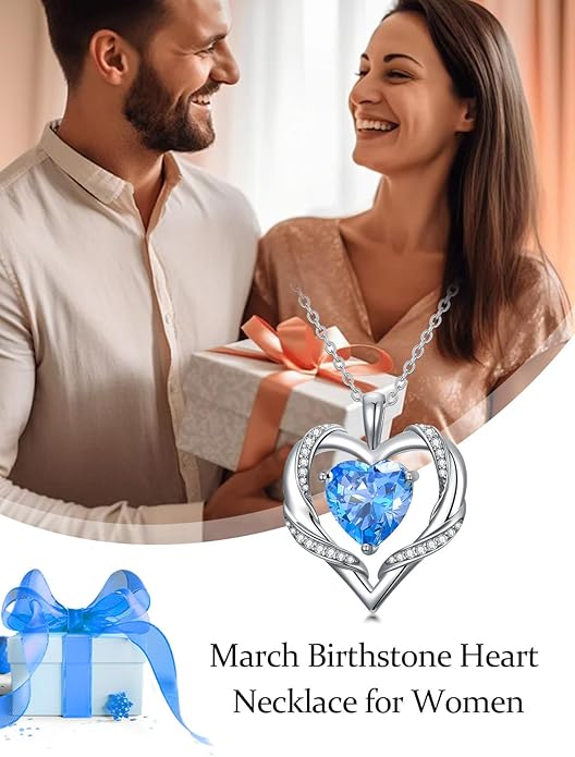 WINNICACA Birthday Gift for Mom Heart Necklace for Women 925 Sterling Silver Birthstone Necklace Jewelry Gift for Women Wife Her Girlfriend Sister
