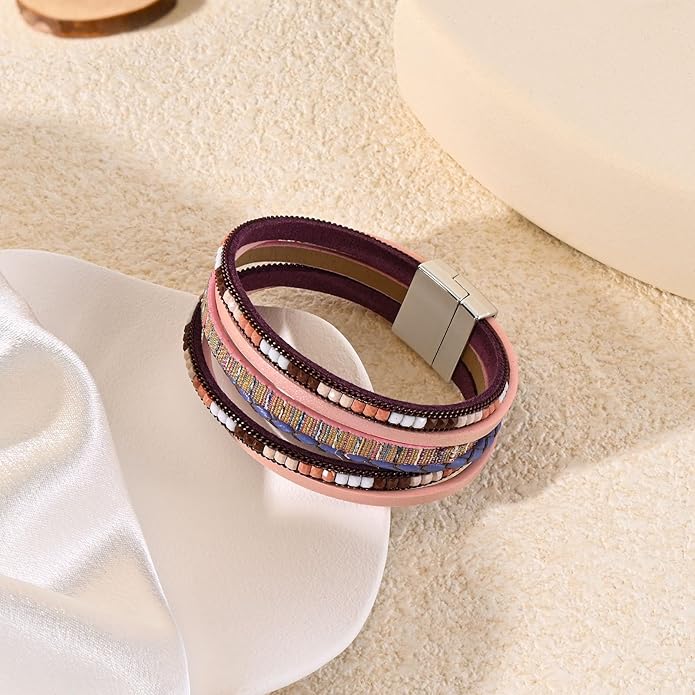 VIBILIA Boho Leather Wrap Bracelets for Women Multi-Layer Bracelets with Strong Clasp Jewelry for Women