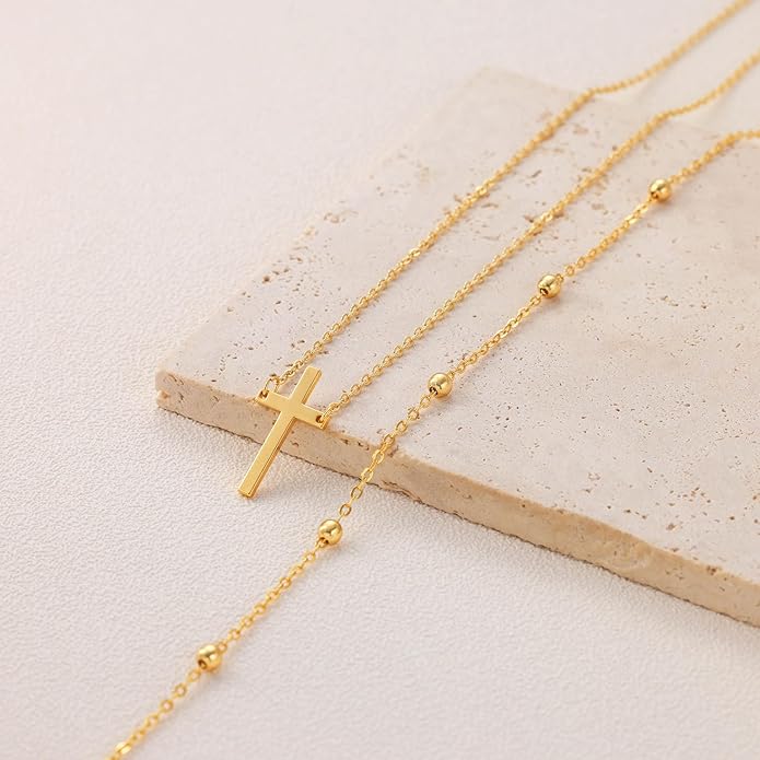 Cross Necklace for Women Dainty 14K Real Silver Gold Plated Layered Cross Pendant Necklace Stack Simple Trendy Cute Charm Choker Necklaces Jewelry Gift for Women Teen Her