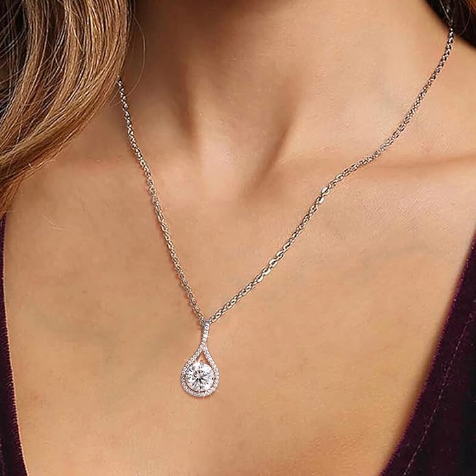 Moissanite Necklace Gift for Women, 925 Sterling Silver 18K White/Yellow Gold Plated 0.5-6.0CT Moissanite Pendant for Her, Anniversary Day, Birthday, Wedding - to My Wife, Mom