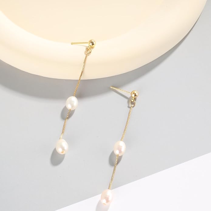 Gold Plated Earrings for Women, 14k Gold Plated Earring Stack Hypoallergenic Pearl Drop Earring Dainty Earrings for Women Trendy Cute Small Huggie Hoop Earring Fashion Womens Jewelry