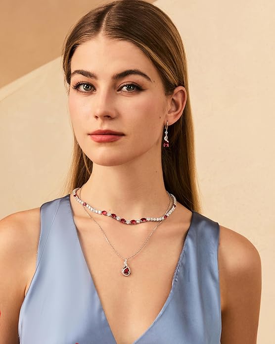 FANCIME TimelessTie Birthstone Necklace for Women White Gold Plated Sterling Silver Ribbon Design Jewelry Knot Pendant Fine Jewelry Gemstone Birthday Graduation Anniversary Christmas Gifts for Women Wife Mother Her