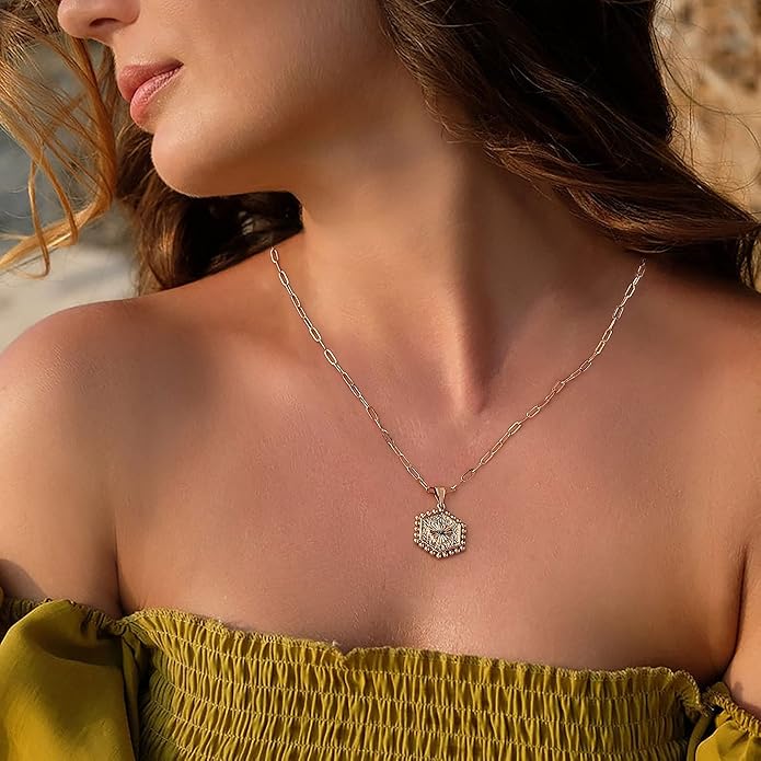 Turandoss Dainty Layered Choker Necklace, Handmade Y Pendant Necklace Multilayer Bar Disc Necklace Adjustable Layering Choker Necklaces for Women