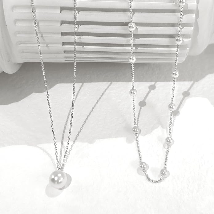 Zeffy Gold Pearl Necklace for Women, Dainty 14K Gold/Silve Plated Layered Pearl Choker Pearl Earrings Pearl Bracelets Wedding Trendy Gold Jewelry Set for Women Gifts