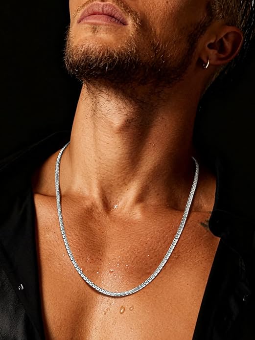 Richsteel Stainless Steel Mens Flat Link Chain Necklace, Black/Gold/Steel Chain for men, 2mm/4mm/6mm Width, No Tarnish & Hypoallergenic Hip Hop Jewelry, 18"-30" Length