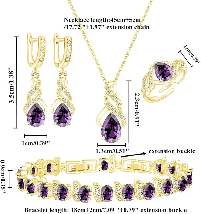 ZCGJWE Wedding Jewelry Set for Women Gem Necklace Earrings Bracelet Luxury Jewelry Set Birthday Valentine's Day Mother's Day Christmas Prom Jewelry Gift