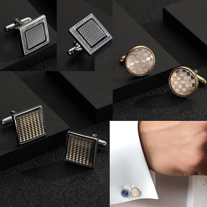 Cufflinks Set 12 Pairs Cuff Links Mens-Fashion Cufflinks for Men-Classic Silver-tone Gold-tone Cuff links for Business Wedding Party Gift Box