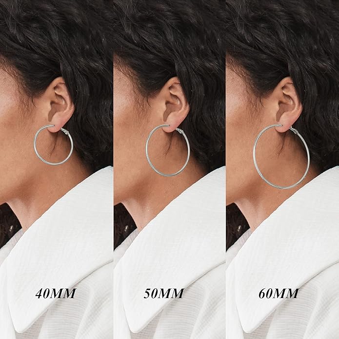 Big Gold Hoop Earrings for Women Hypoallergenic 925 Sterling Silver Post Thin Loop 14K Gold Plated Hoop Earrings Set for Women, 3 Pairs