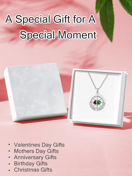 Compass Birthstones Necklace for Women, Exquisite Anniversary Birthday Gifts for Wife Her Double Birthstone Pendant jewelry ‘I'd be Lost Without You’