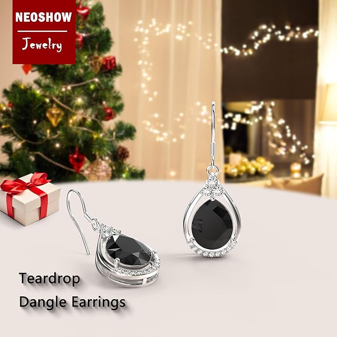 18K White Gold Plated Sterling Silver Teardrop Cubic Zirconia Drop Dangle Earrings for Women Pear Cut CZ Diamond Dangle Earrings Hypoallergenic Jewelry