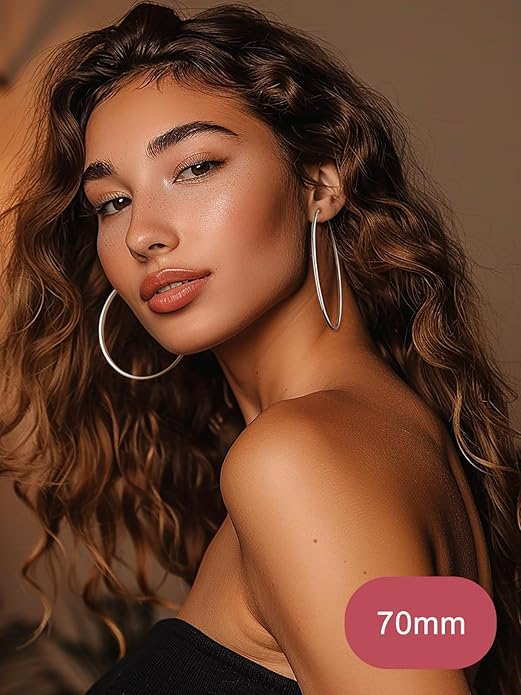 FOCALOOK 14K Gold Plated Lightweight Large Hoops| 2mm Thin Hoop Earrings for Women 30/40/50/70/100mm