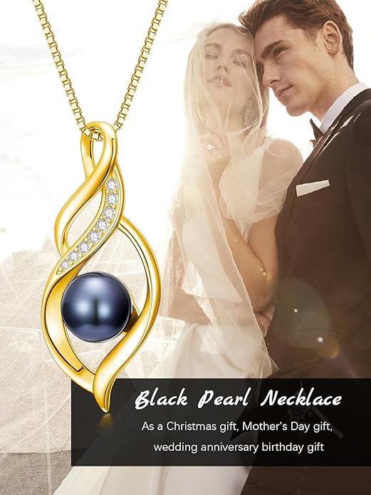 KANNSOAR Tahitian Black Pearl AAAA 18K Gold Plated Sterling Silver Pendant Necklace for Women Wife Mom Girlfriend Valentine Her Jewelry Gift for Anniversary Birthday Christmas