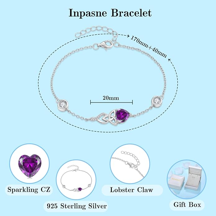 Infinity Celtic Knot Bracelet 925 Sterling Silver Birthstone Bracelet Irish Jewelry Gifts for Women