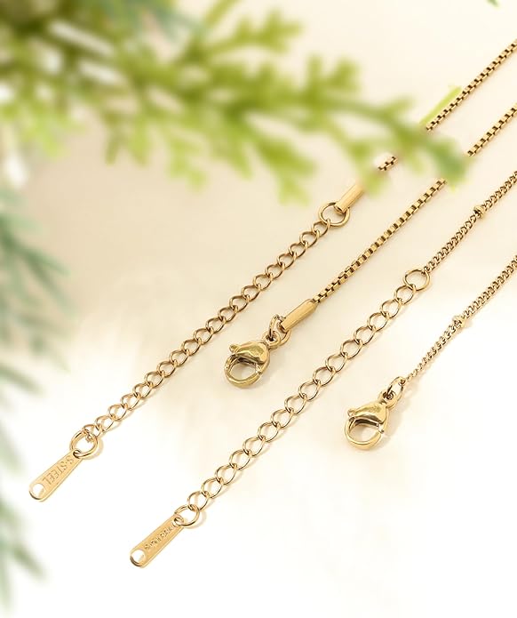 AILPIWE Layered Gold Necklaces for Women, 18K Gold Plated Dainty Paperclip Box Cuban Satellite Chain Necklace Set, Simple Gold Necklace Stack for Women