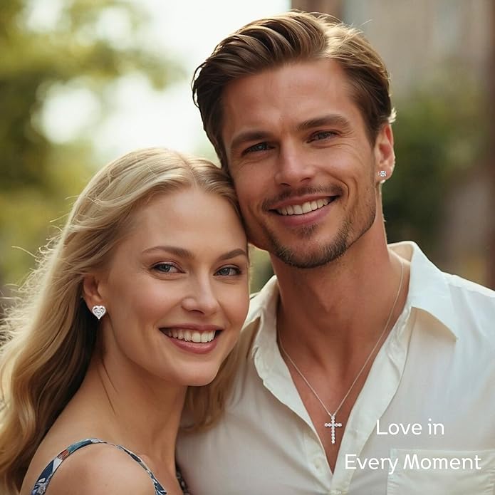 LOVE&LOVE Moissanite Stud Earrings for Women, Classic Round & Heart Designs,18K White Gold Plated Silver, Sparkly Hypoallergenic Gift, Birthday Anniversary Christmas Valentines
