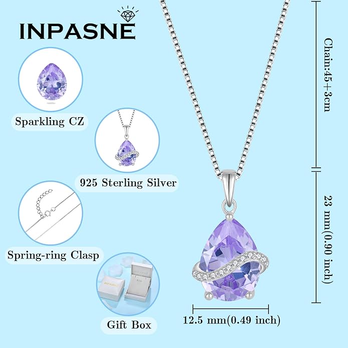 Teardrop Necklace for Women 925 Sterling Silver Birthstone Necklace Pendant Jewelry Gifts for Her