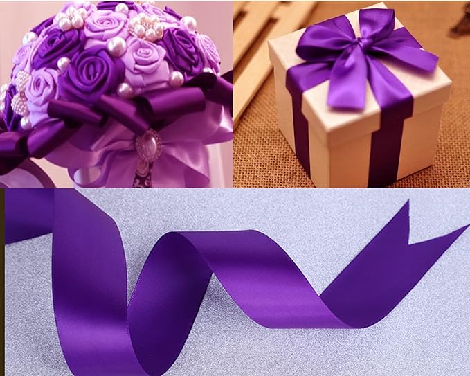 LEEQE Double Face Purple Satin Ribbon 5/8 inch X 50 Yards Polyester Purple Ribbon for Gift Wrapping Very Suitable for Weddings Party Invitation Decorations and More